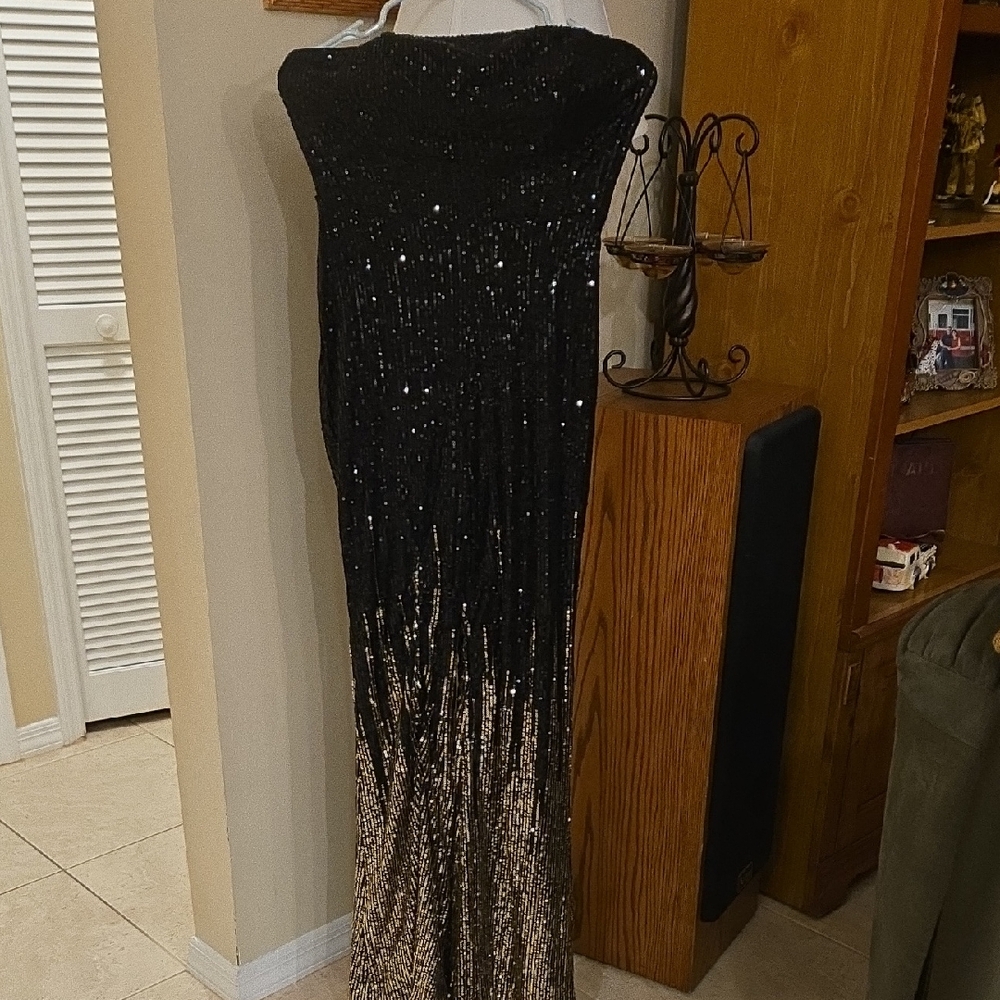 Elegant Black and Gold Sequin Evening Gown